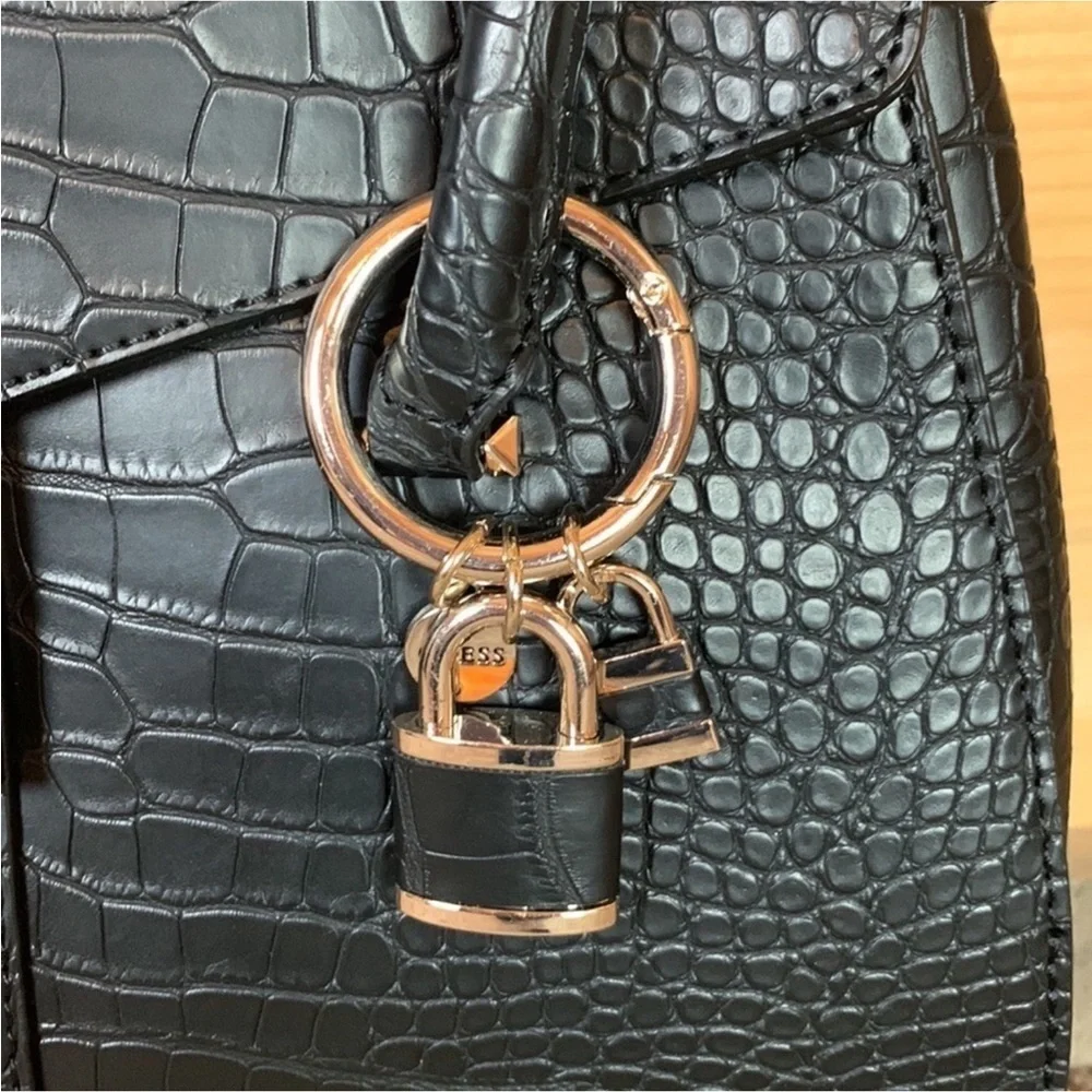 Guess Asher croc embossed black satchel handbag New with tag